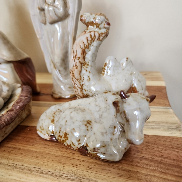 Glazed Ceramic Nativity Scene Set Rustic Minimalist Christmas Decor - Picture 2 of 14